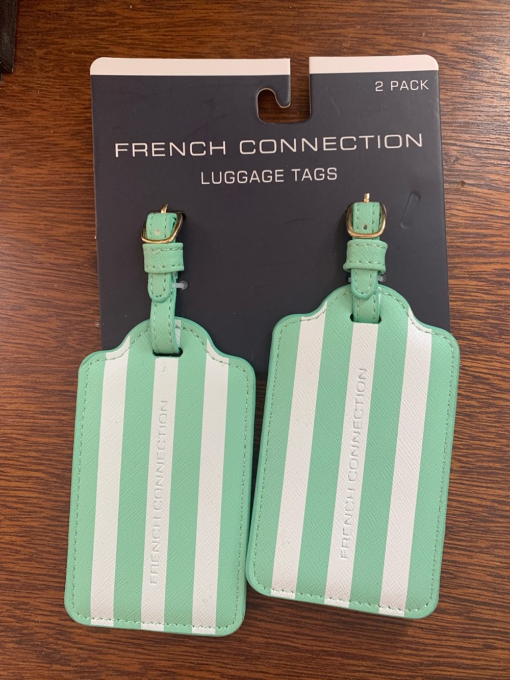 🆕 French Connection Mint Green & White Striped Luggage Tag Duo